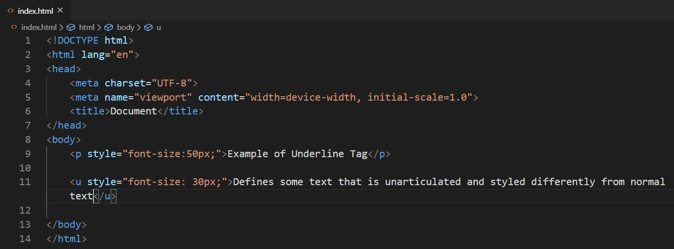 Underline Tag Code